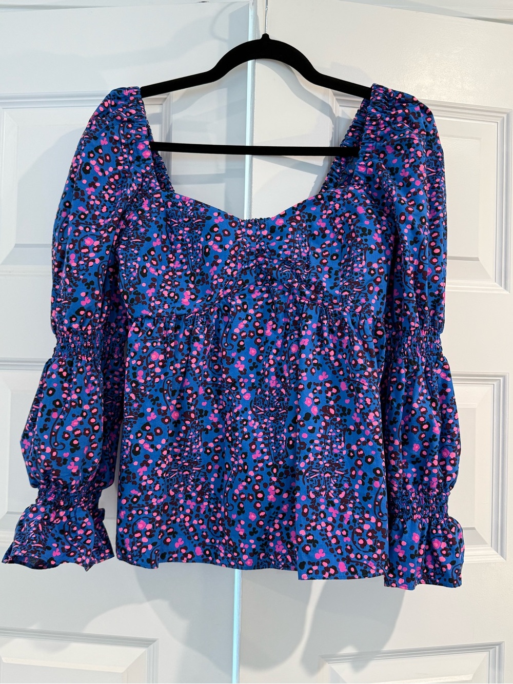 Lily Pulitzer Blue and Pink Printed Peasant Top